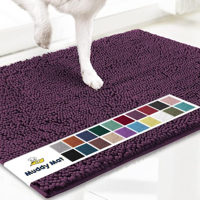 Muddy Mat® Shown on TV – Super Absorbent Door Mat Indoor, Microfiber Quick Dry Chenille Entryway Rug, Non-Slip Front Door Mat, Indoor Mats for Entryway, Machine Washable Pet Rug, Dark Purple 24"x36"