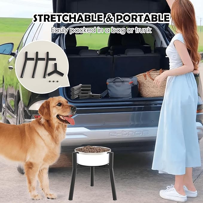 Dog Bowl Stand for Medium & Large Dogs, Adjustable Width 7-10.7", 11in Tall Elevated Dog Food Water, Bowl Not Included