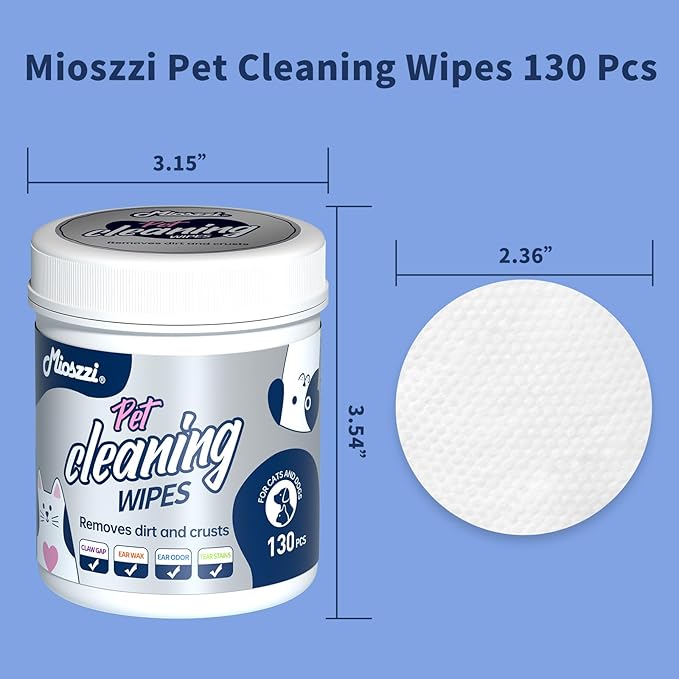 MIOSSZI Pet Cleaning Wipes Bundle, Dog & Cat Grooming Wipes, 160 Count Body Wipes, 130 Count Eye Wipes, Hypoallergenic with Coconut Oil & Aloe Vera for Paws, Face, Fur & Tear Stains