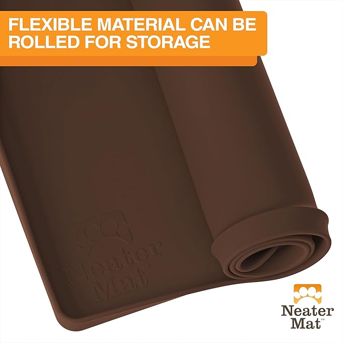 Neater Pet Brands Neater Mat Pet Mats for Food and Water, Cat & Dog Bowl Mat Waterproof Silicone, Feeding Tray, Dog Food Mats for Floors, Placemat w/Raised Edge for Under Bowls, 32" x 24", Brown