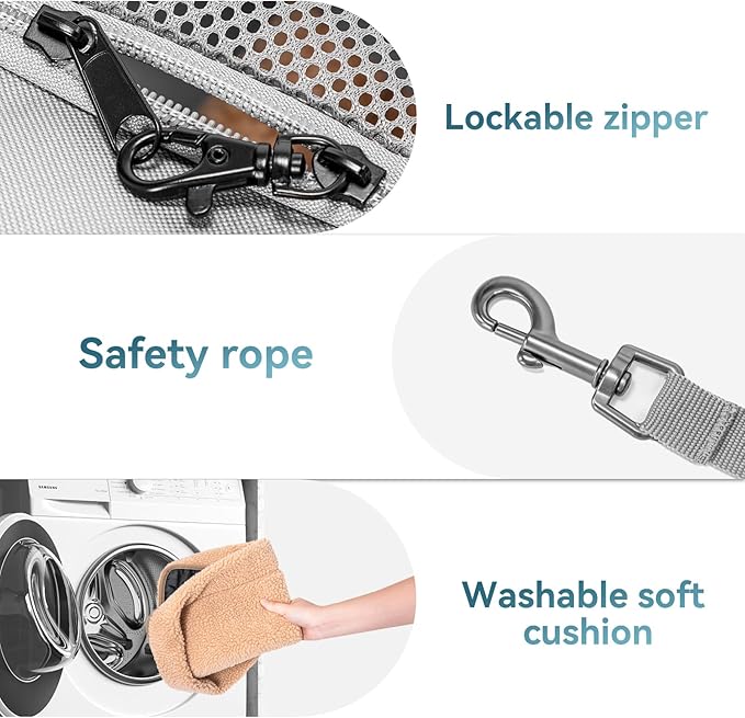 Petsfit Travel Pet Carrier for Large Cats (up to 20 lbs), Soft-Sided Dog Car Travel Carrier with Patented Buckle and Soft Padding, Ideal for Car Road Trips,19X12X12 Inch,Grey