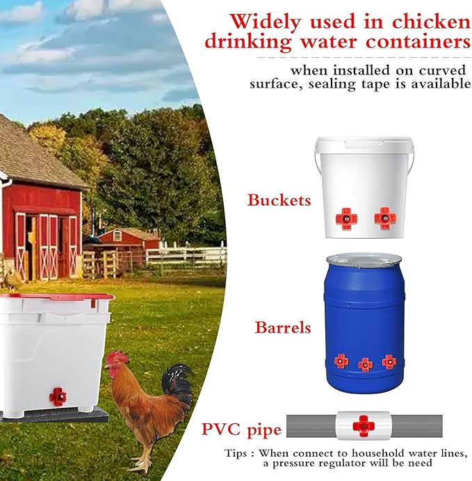 15 Pack Chicken Nipples Waterer with 1/2'' PVC Tee Fittings,DIY Automatic Chicken Waterer System, Horizontal Side Mount Poultry Water Nipple Waterer Drinker and for Poultry Ducks Quail and Other