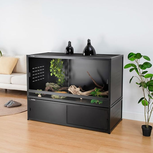 Reptile Terrarium Cabinet 48''x24''x24'' Large PVC Reptile Enclosure 120 Gallons with 12'' Height for Bearded Dragon Gecko Lizard Snake, Wide Breeding Vivarium Area with Sliding Doors Lock