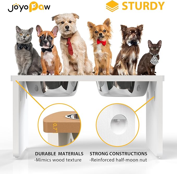 Elevated Dog Bowls, HIPS Raised Dog Bowl for Large Dogs & Medium Dogs, with 2 Stainless Steel Bowls (10'' Tall–48 oz Bowl, White)