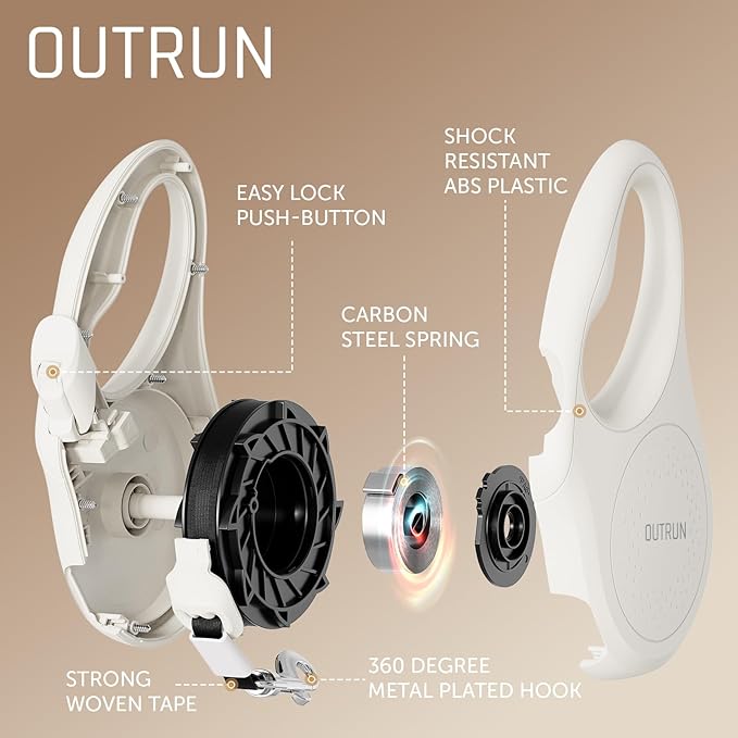 OUTRUN Retractable Dog Leash 16 FT Walking Leash up to 55 Lbs, Strong Nylon Tape No Tangle, Heavy Duty One-Handed Brake Lock Perfect for Small & Medium Sized Dogs and Pets (Starlight White)