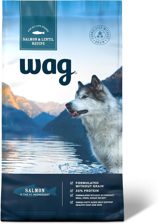 Amazon Brand - Wag Dry Dog Food Grain-Free Salmon & Lentil Recipe, High Protein (24 lb bag)