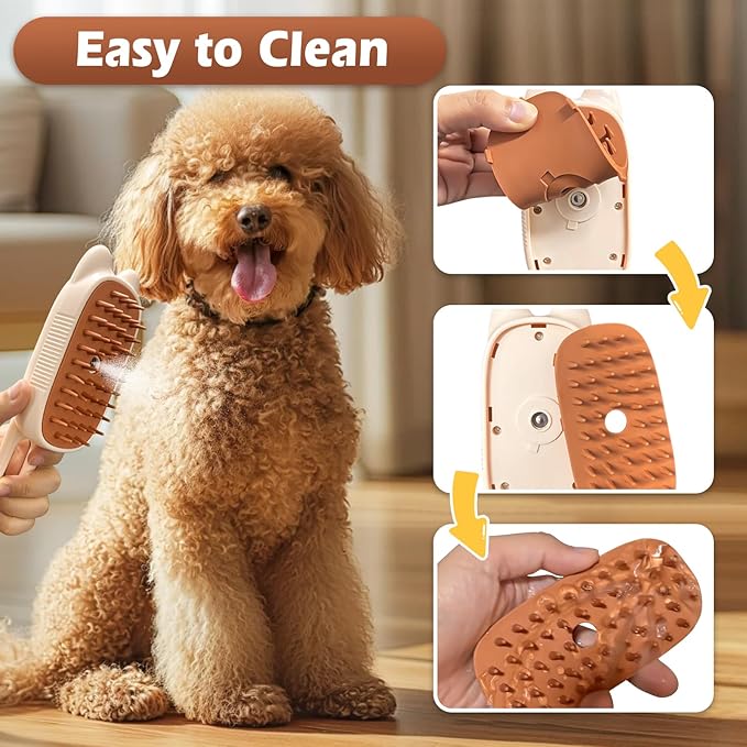 Cat Steam Brush for Shedding, Spritz Defur Comb 3 in 1 Pet Rechargeable Steam Brush Tool for Long and Short Haired Cats and Dogs, Anti-Static, Shedding, Detangling, Massage & Combing (White)
