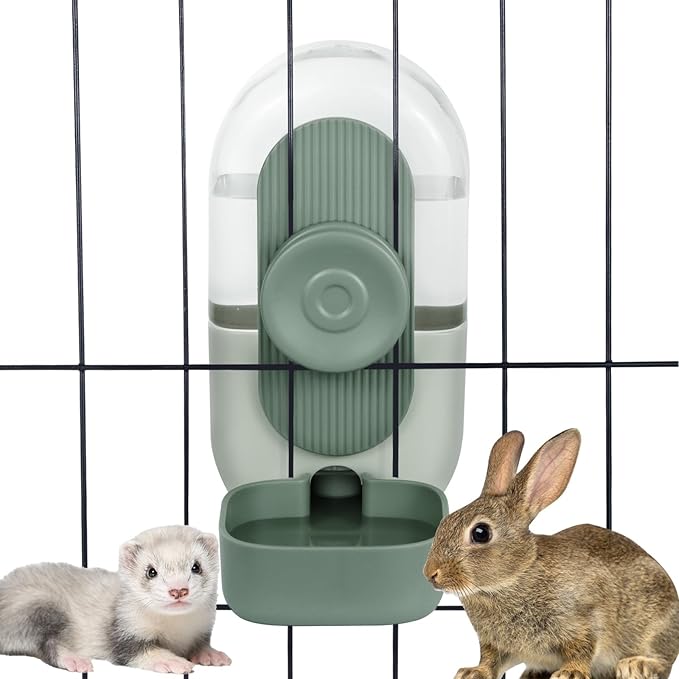 28oz Hanging Automatic Water Dispenser，Rabbit Water Bottle,Bunny Guinea Pig Ferret Water Bowl for Cage,Suitable for Small Animal Puppies(Cage Grid Spacing Over 1.2'') (Green)