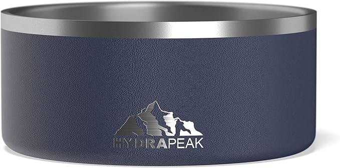 Hydrapeak Dog Bowl; Non Slip Stainless Steel; Water and Food Dish; Large Sized and Small Dogs; 32oz 64oz; Multiple Sizes | 8 Cup | Navy