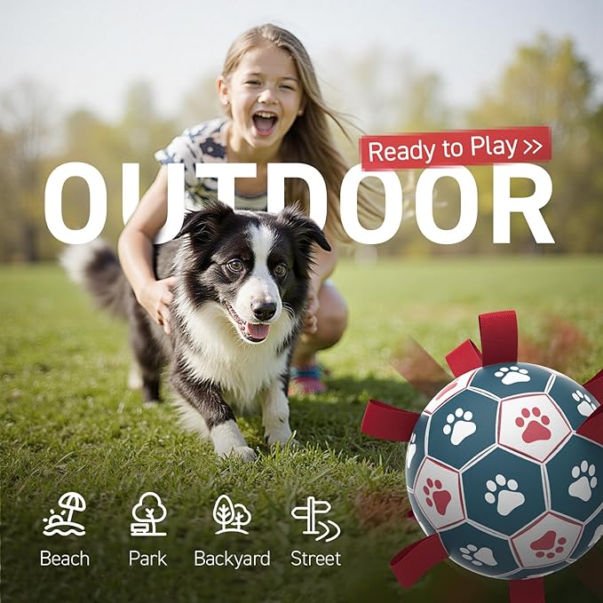 QDAN Premium Dog Balls Toys, Pet Training Soccer Ball with Straps, Puppy Birthday Gifts, Dog Water Toy, Durable Herding Balls for Small Medium Dogs, Pet Toys Puppy Ball (6 Inch)