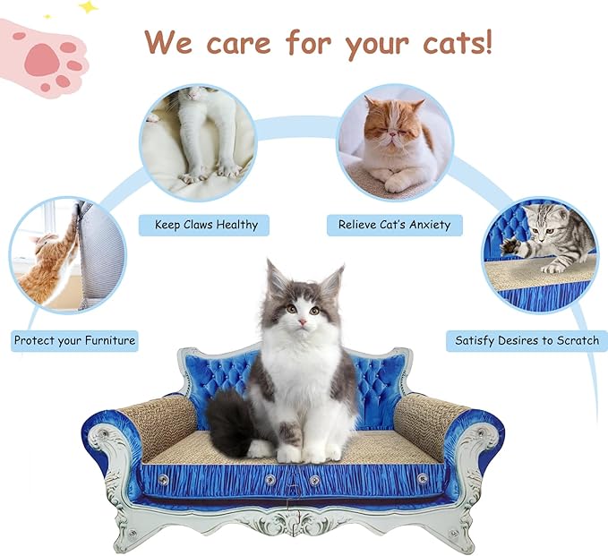 Luxury Cardboard Cat Scratcher Sofa Bed, Couch Shaped Cat Scratching Board, Cat Scratch Lounge with Catnip, Cat Scratcher for Indoor Cats
