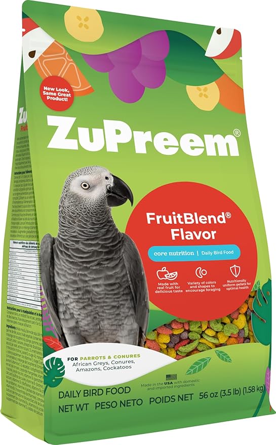 ZuPreem FruitBlend Bird Pellets, Daily Bird Food for Parrot, Conure, Caique, African Grey, Eclectus, Small Cockatoo, Core Nutrition for Medium Large Birds, Parrot Food (ML, 3.5 lbs)