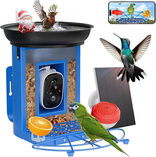 Bird Feeder with Camera, 2K Birds Camera with 3-in-1 Feeding, Drinking, and Bathing | AI Identify, Real-Time Monitoring and Alerts | IP65 and Squirrel-Proof for Outdoors, Gift for Bird Lovers