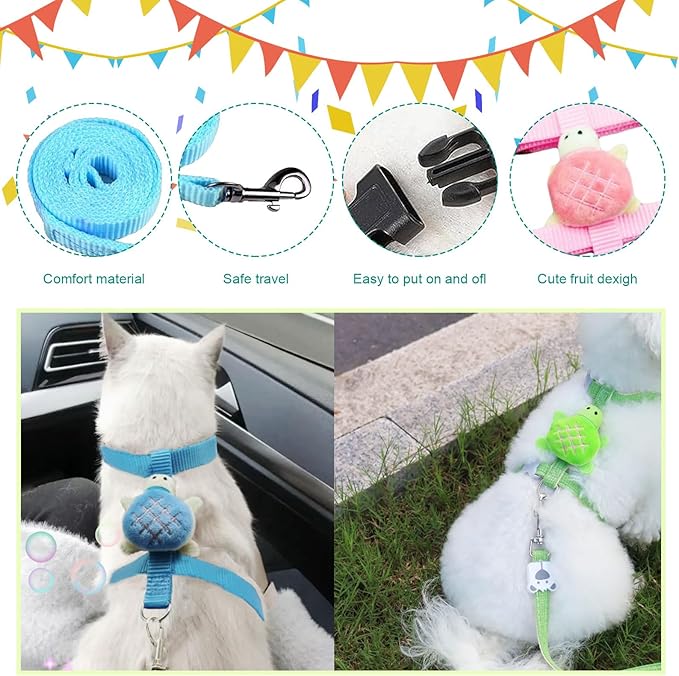 4 Pcs Adjustable Bunny Rabbit Harness and Leash Set, Small Pet Vest Harness Leash, with Decoration for Bunny Kitten Small Pets