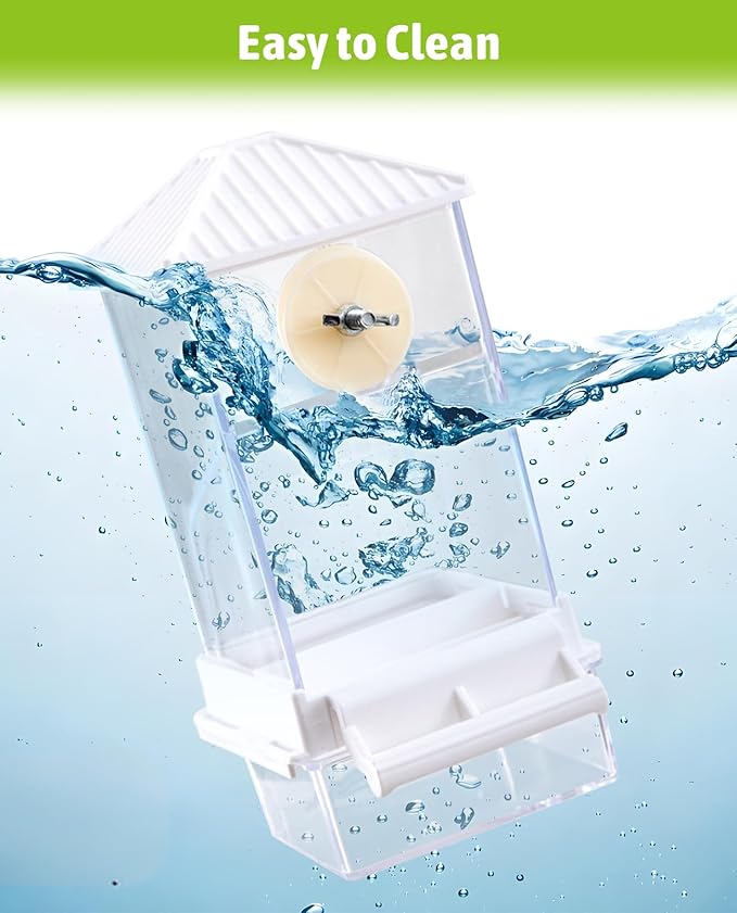 Hamiledyi Automatic Bird Feeder No Mess Bird Cage Feeder Seed Food Container with Perch Transparent Parrot Cage Accessories for Parakeets, Budgies, Cockatoos, Finches, Lovebirds, Canaries (White)