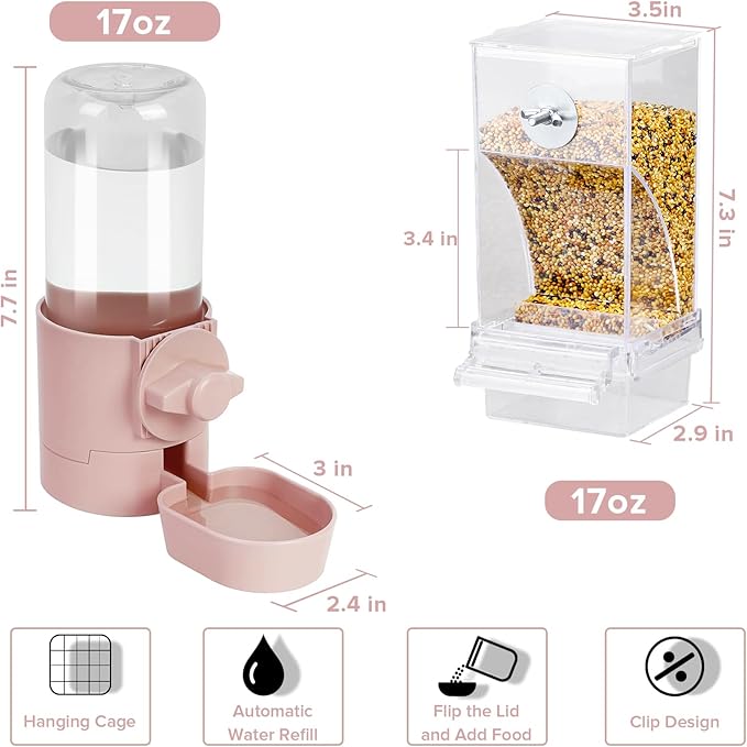 No Mess Bird Feeder Water Dispenser Set, Bird Feeder for Cage, Cage Accessories for Cockatiels, Finches, Budgies and Canaries