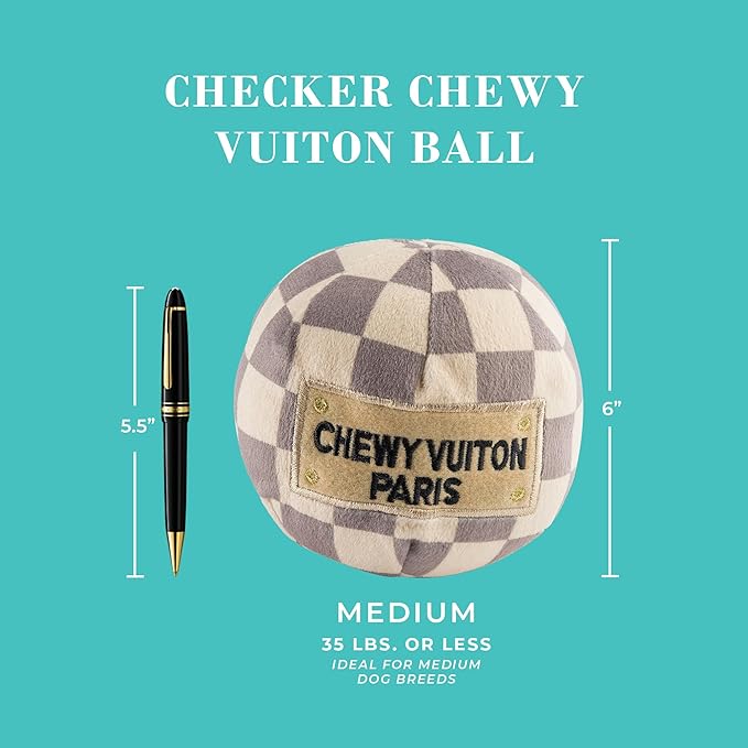 Haute Diggity Dog Medium Checker Chewy Vuiton Plush Dog Toys for Small, Medium & Large Dogs, 3-Pack Durable Stuffed Designer-Inspired Pet Toys with Interactive Squeaker, Machine-Washable & Safe