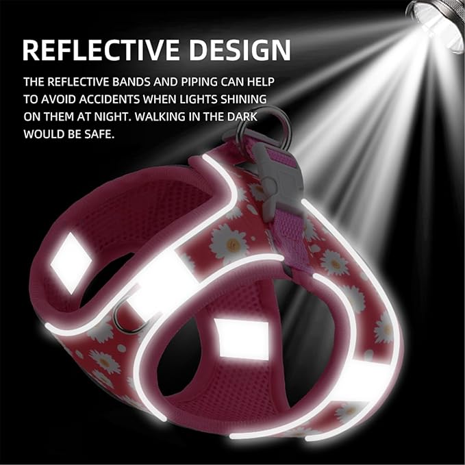 Step in Dog Harness No Pull Flower Adjustable Soft Mesh Padded Reflective Pet Vest Harness and Leash Set for Small Medium Dogs