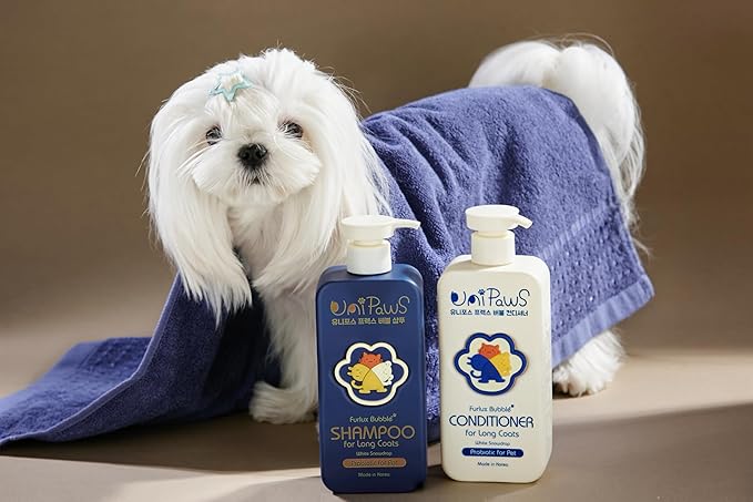 Unipaws Biotin Dog Shampoo for Long-Haired Coats – Deshedding, Detangling & Moisturizing for Silky, Tangle-Free Fur with Probiotics - EWG Green & Light Elegent Scent, Made in Korea, 16.9 Fl Oz / 500ml