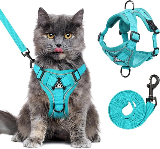 Large Cat Harness and Leash Set for Walking - Escape Proof Adjustable Vest, Reflective Breathable Mesh with 4 Buckles for Big Cats