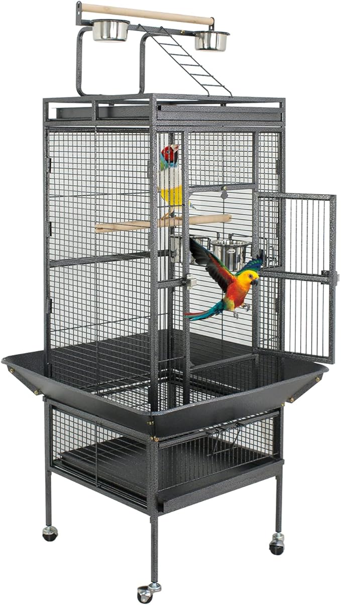 ZENY 61-inch Playtop Parrot Bird Cages, Wrought Iron Large Birdcage with Rolling Stand for Parakeet Cockatiels Quaker Conure Lovebird Finch Canary Small Medium Parrot Cage Birdcage (Black)