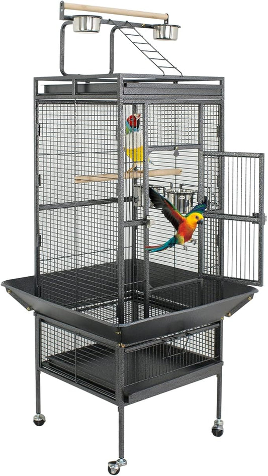 ZENY 61-inch Playtop Parrot Bird Cages, Wrought Iron Large Birdcage with Rolling Stand for Parakeet Cockatiels Quaker Conure Lovebird Finch Canary Small Medium Parrot Cage Birdcage (Black)
