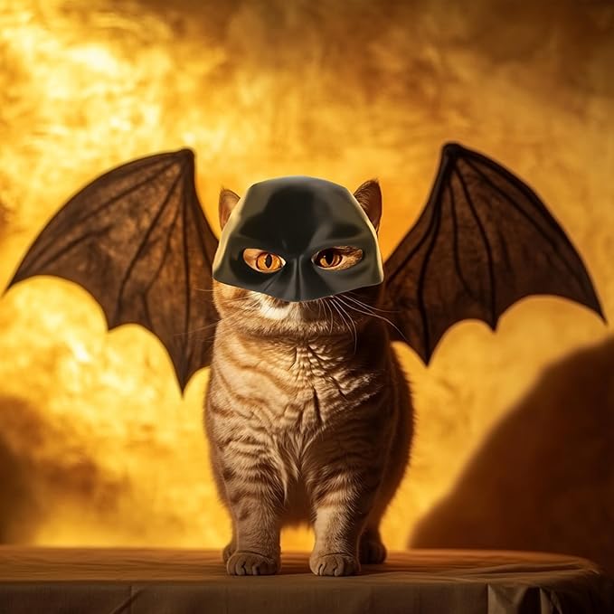 Cat Bat Mask Halloween Costumes Accessories for Cats, Cat Bat Cosplay Apparel (Large, Black Bat)