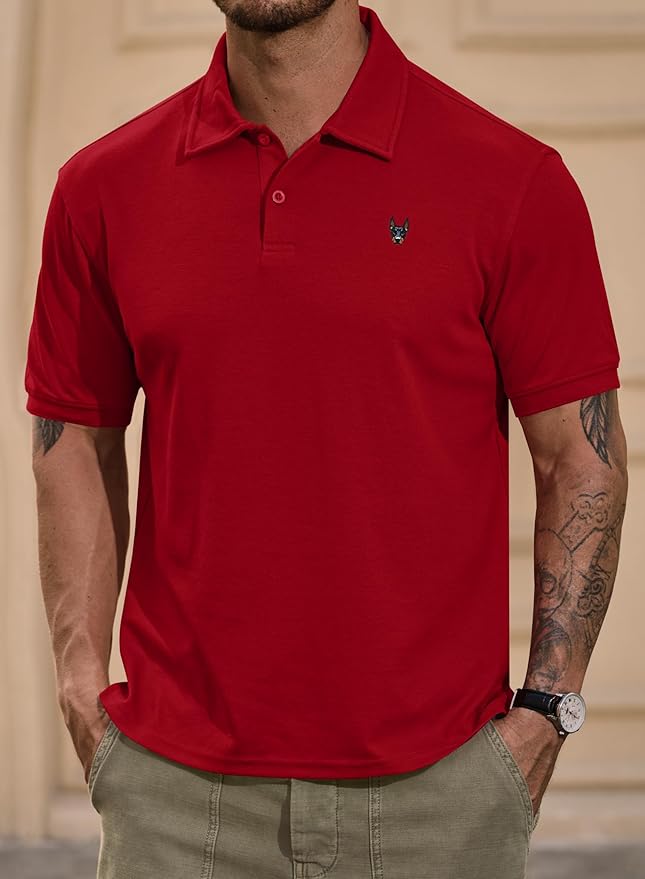 Men Embroidered Doberman Polo Casual Short Sleeve Plain Collar Shirt (S-XXL)