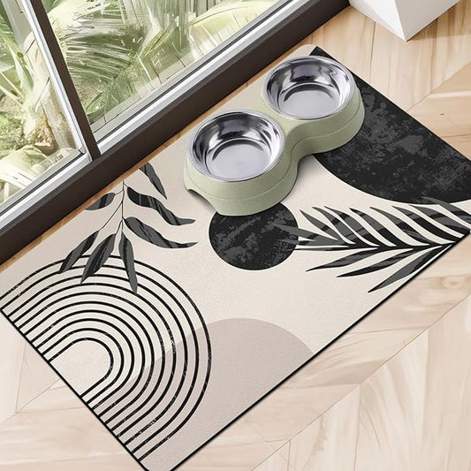 Dog Food Mats for Floors Super Absorbent, Pet Cat Food Mat - Non Slip Dog Bowl Mats for Food and Water, Eco-Friendly Boho Dog Placemats Feeding Mat