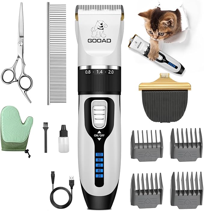 Cat Clippers for Matted Hair, Cat Grooming Kit, Cordless Cat Shaver for Long Hair, Low Noise Paw Trimmer, Cat Hair Trimmer for Grooming,Quiet Pet Hair Clippers Tools for Cats Dogs (White)