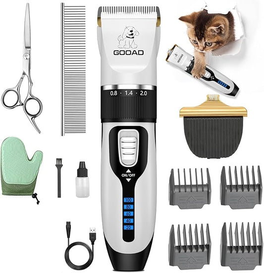 Cat Clippers for Matted Hair, Cat Grooming Kit, Cordless Cat Shaver for Long Hair, Low Noise Paw Trimmer, Cat Hair Trimmer for Grooming,Quiet Pet Hair Clippers Tools for Cats Dogs (White)