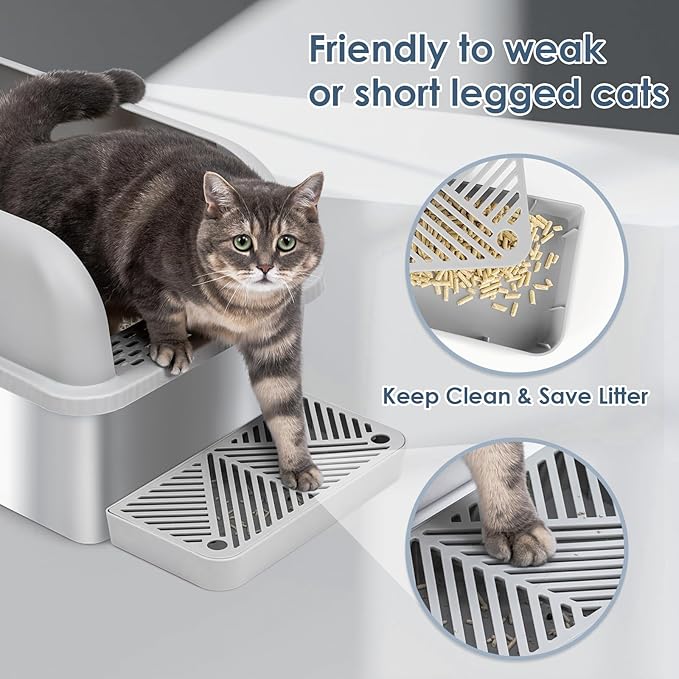 2 Pack 8" Deep Stainless Steel Litter Box with Lid, Extra Large & Deep Stainless Steel Cat Litter Box for Multipul Cats, Metal Litter Pan with Anti-Leakage High Wall, Litter Pan Easy Cleaning