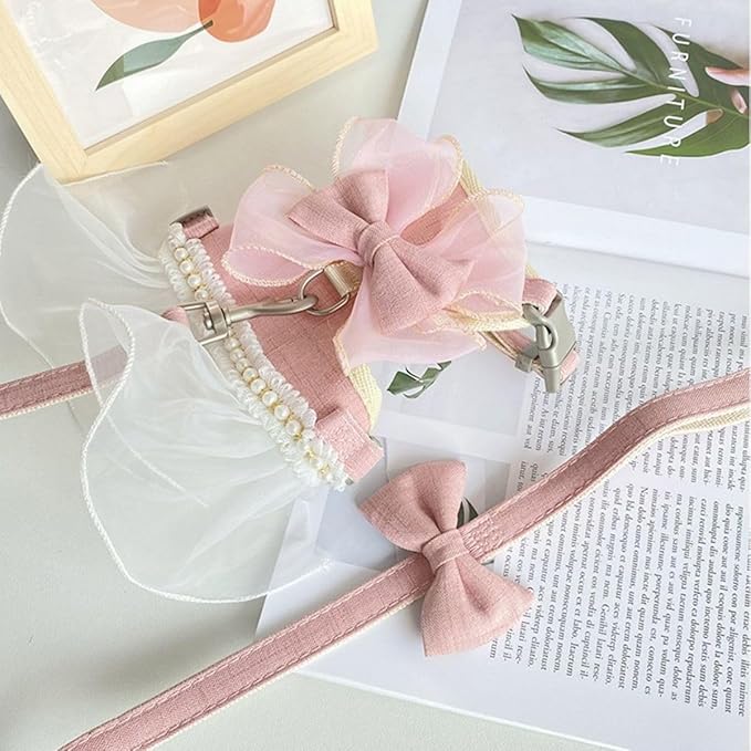 Rabbit Harness and Leash for Walking Escape Proof - Cute Skirt Mesh Breathable Bunny Vest Harness Outdoor Camping Hiking Training - Also Suit for Small Animals (Grey,M)