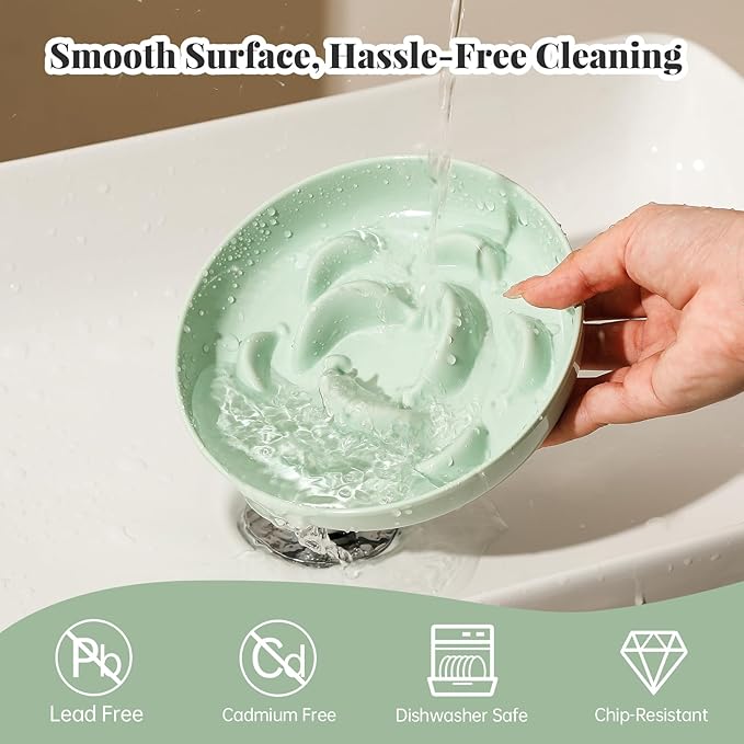 Melamine Slow Feeder Cat Bowls - Set of 3 Cat Food Dishes - Fun Maze Design for Slow Feeding - Dishwasher Safe - White, Blue, Green