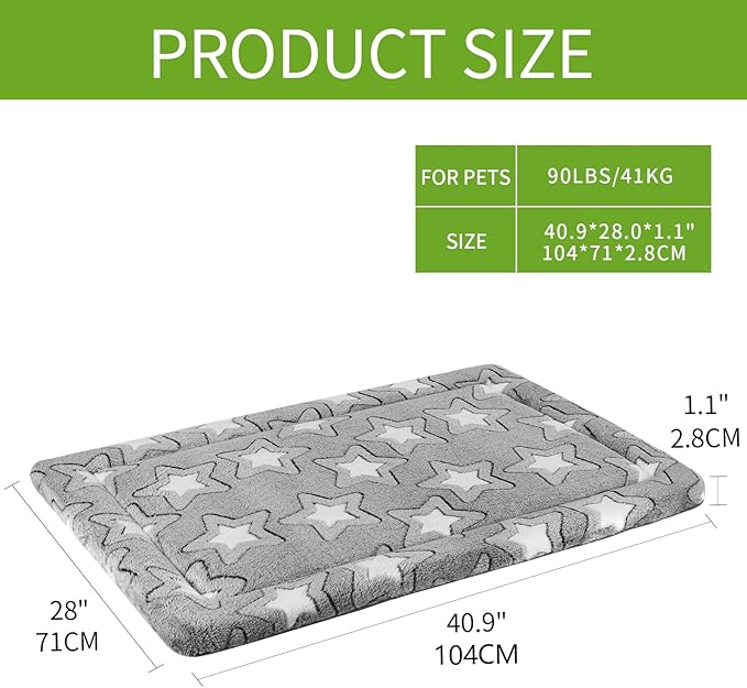 EMPSIGN Dog Crate Pad - Reversible Kennel Mat (Cool & Warm), Machine Washable, Cozy Star Pattern Sleeping Pad for Small Medium Large Dogs, All-Season Pet Bed, Suitable for 42"x28" Dog Crate, Grey
