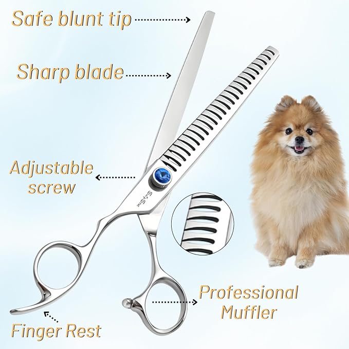 7.5" Left Handed Dog Grooming Scissors Chunker, Blending Shears with 24 Fishbone Teeth, VG10 Steel Texturizing Thinning Shear for Dog Grooming Professional, Ergonomic Trimming Scissors for Pet Groomer