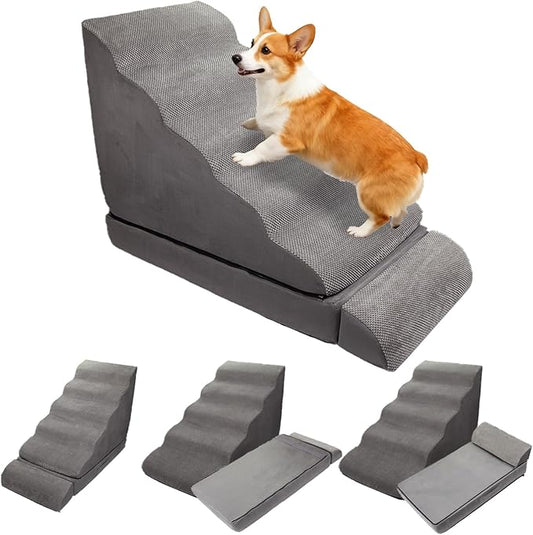 Dog Stairs for High Beds 30-36 inches Tall, 6-Step Pet Stairs/Steps for High Bed 32-36 inches for Small Large Dogs, Dog Ramp for Bed, Foam Dog Steps for Beds for Old Dogs/Cats, Grey
