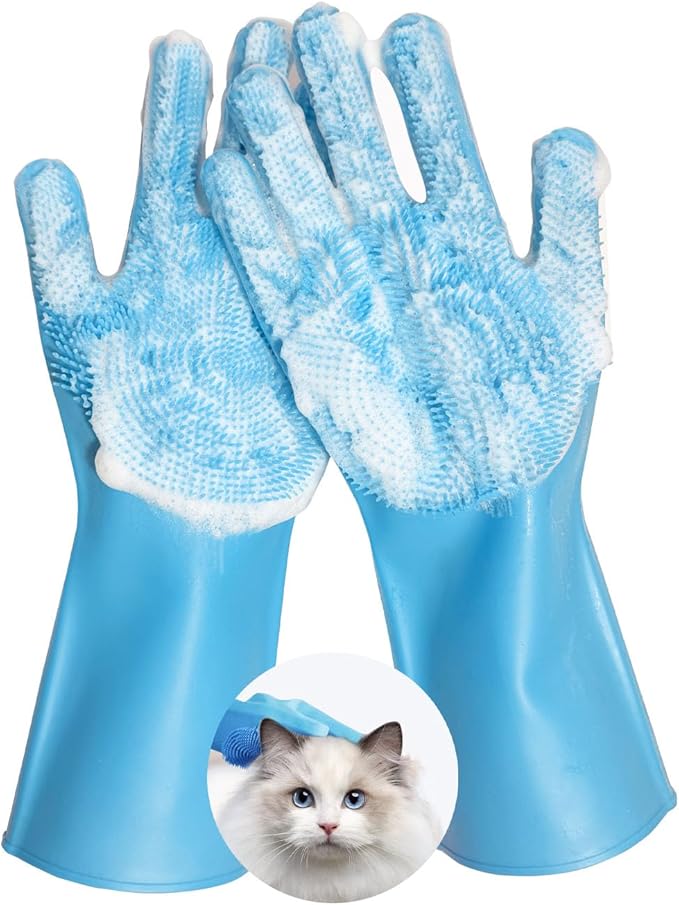 pte Grooming Gloves: Bite-Resistant Pet Bathing Glove with Anti-Slip Particles, Wet and Dry use, Safe for All Ages. Great as Dog Brush Glove and Cat Gloves for Grooming