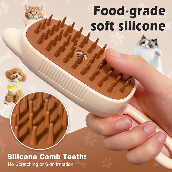 Cat Steam Brush for Shedding, Spritz Defur Comb 3 in 1 Pet Rechargeable Steam Brush Tool for Long and Short Haired Cats and Dogs, Anti-Static, Shedding, Detangling, Massage & Combing (White)