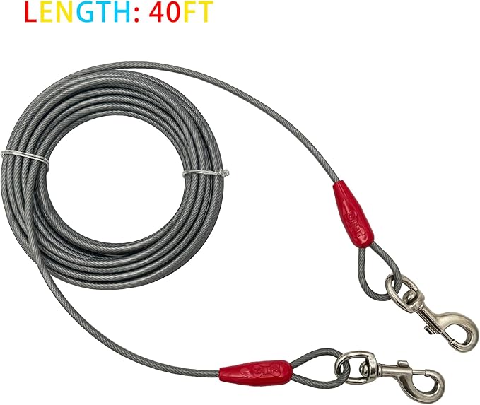 Petest 40ft Tie-Out Cable with Crimp Cover for Super Dogs Up to 250 Pounds