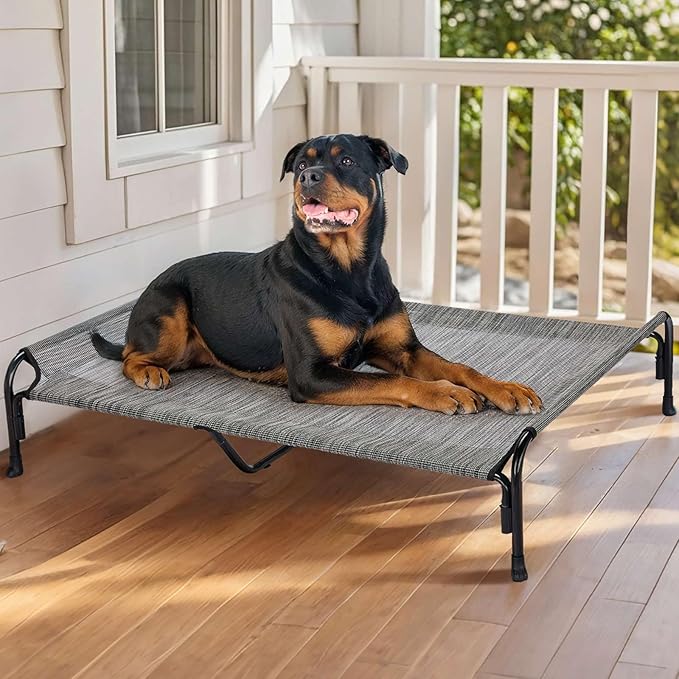 Veehoo XXL Outdoor Elevated Dog Bed, Raised Dog Cot for Extra Large Dogs, Cooling Washable Waterproof Pet Hammock Beds with Slope Headrest, Breathable Mesh and Sturdy Frame, XX-Large, CWC2204