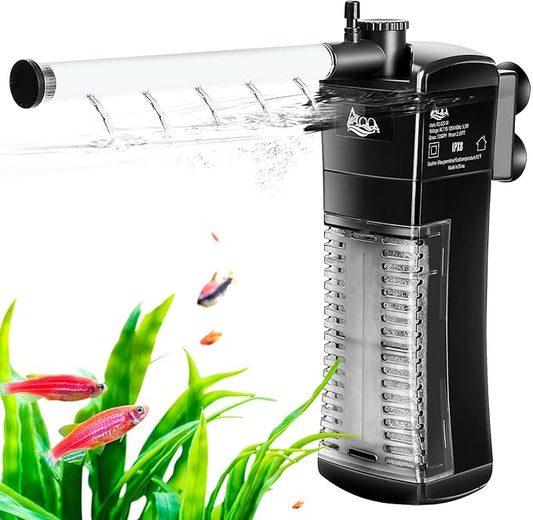 AQQA Aquarium Internal Filter Submersible Power Filter in-Tank with Adjustable Water Flow, Ultra Silent Sponge Filter for Fish Tank Water Crystal Clear