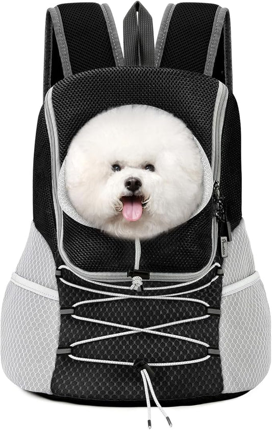 Pawaboo Pet Dog Carrier Backpack, Puppy Dog Travel Front Carrier for Small Medium Dogs Cats, Adjustable Breathable Dog Carrying Backpack with Safety Strips for Hiking, Walking (Black L Up to 14 lbs)