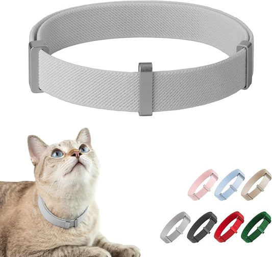 Safety Cat Collar Pro - U.S. IDA Gold Awarding Design, Elastic Quick Release Cat Collar with Buckle Non Breakaway - Lightweight for Kitten All Small Large Cats (Glacier Silver, M 7.9-15.7")