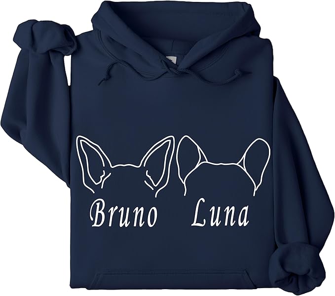 Custom Dog Mom Shirt for Women Pet Ears Sweatshirt with Name Unique Puppy Line Art Cute Dad Hoodie for DogDad Owner Lover