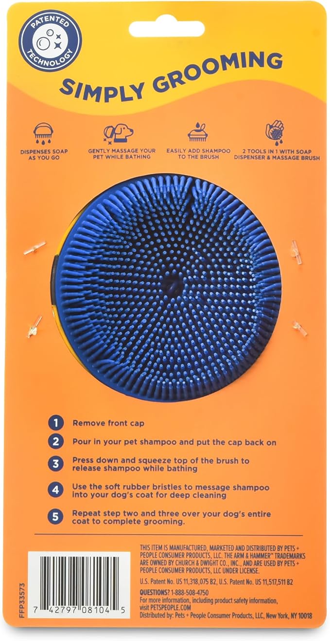 Arm & Hammer Simply Grooming Soap Dispensing Dog Bathing Palm Brush for All Hair Types, Pair with Your Favorite Shampoo, Easy Grip Scrubber for Dogs