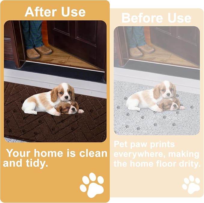 Tindbea Dog Mat for Muddy Paws,Absorbs Moisture Dirt Non-Slip Washable Mud Mat for Dogs,Soft Rubber Backing Front Inside Pet Rug for Entryway, Mud Dog Paws, Patio(24"x59",Coffee)