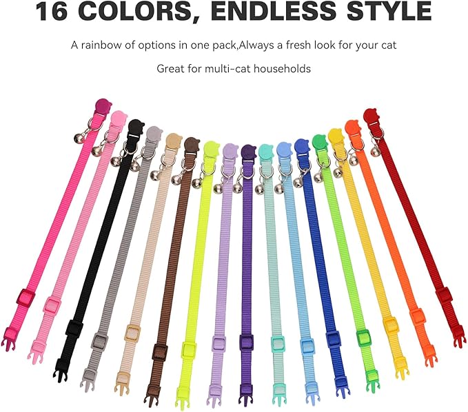 16 PCS Breakaway Cat Collars,Kitten Collar with Bell Cat Collars for Boy Girl Cats Breakaway Collar for Cats 6-9 Inch