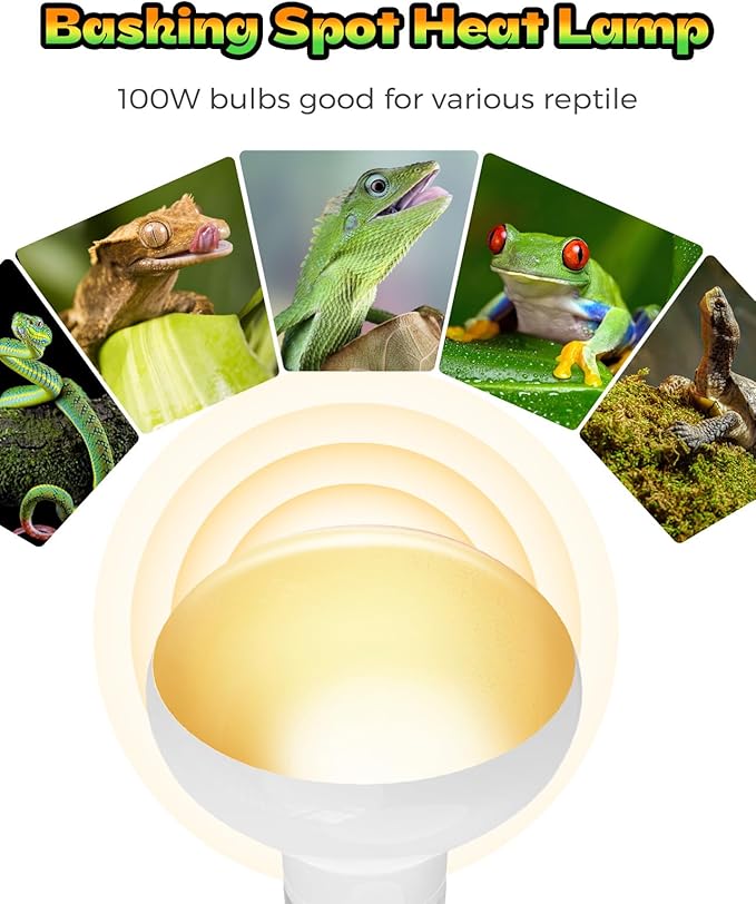 Reptile Heat Lamp, 2 Pack 100W Daylight Basking Light Bulb & Infrared Heat Lamp, Amphibians Basking Heat Lamp Bulbs, UVA Daylight Light for Reptiles, Bearded Dragon, Lizard