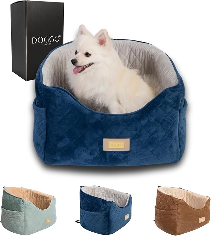 Premium 2-in-1 Dog Car Seat & Home Bed for Small Dogs – Premium Travel Pet Bed with Safety Straps, Stylish Design, Soft Plush Cushion & Secure Portable Comfort – Under 30lbs (Blue)